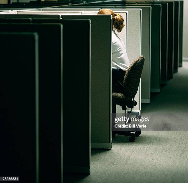 woman in a cubicle - sicurezza-sul-posto-di-lavoro foto e immagini stock