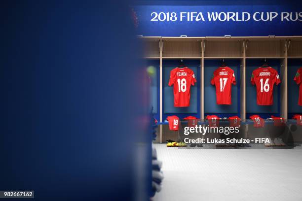 General view inside the Panama dressing room prior to the 2018 FIFA World Cup Russia group G match between England and Panama at Nizhny Novgorod...