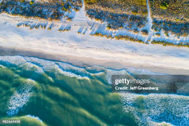 Florida, Anna Maria Island, Holmes Beach, Aerial of beach and waves on Gulf of Mexico.