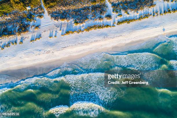 Florida, Anna Maria Island, Holmes Beach, Aerial of beach and waves on Gulf of Mexico.