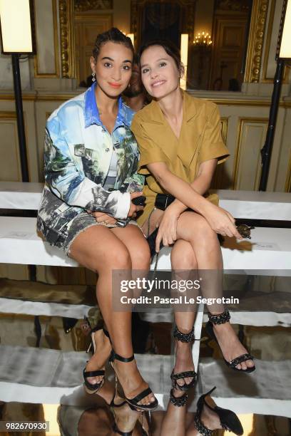 Camelia Jordana and Virginie Ledoyen attend the Balmain Menswear Spring/Summer 2019 show as part of Paris Fashion Week on June 24, 2018 in Paris,...