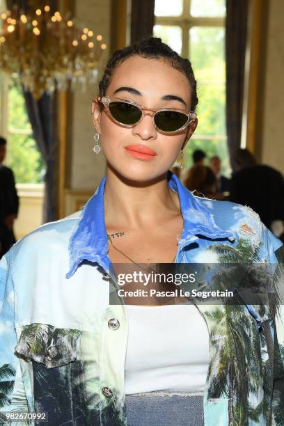 Camelia Jordana attends the Balmain Menswear Spring/Summer 2019 show as part of Paris Fashion Week on June 24, 2018 in Paris, France.