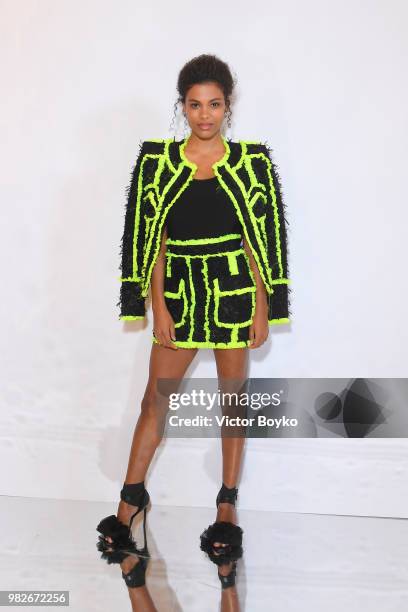 Tina Kunakey attends the Balmain Menswear Spring/Summer 2019 show as part of Paris Fashion Week on June 24, 2018 in Paris, France.
