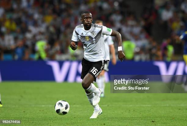 Germany player Antonio Ruediger in action during the 2018 FIFA World Cup Russia group F match between Germany and Sweden at Fisht Stadium on June 23,...
