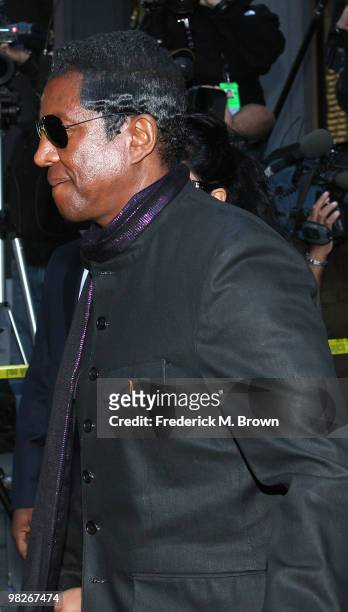 Jermaine Jackson leaves the Los Angeles Criminal Courts building for the court appearance of Dr. Conrad Murray on April 5, 2010 in Los Angeles,...