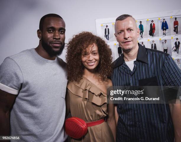 Nfl Player Kam Chancellor, his wife Tiffany Luce and Designer Lucas Ossendrijver attend the Lanvin Menswear Spring/Summer 2019 show as part of Paris...