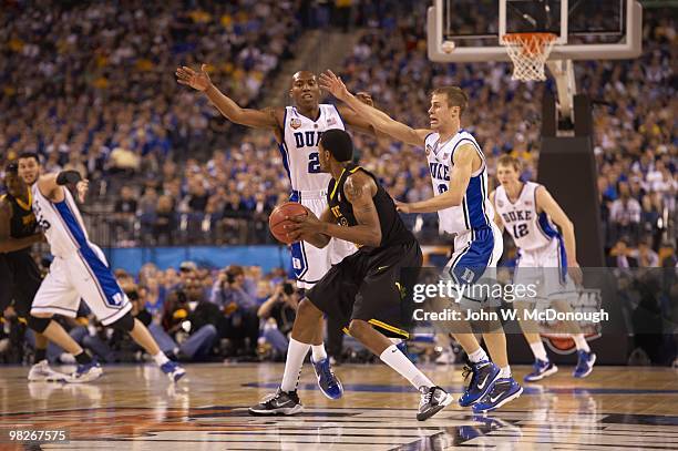 Final Four: Duke Nolan Smith and Jon Scheyer in action, defense vs West Virgina. Indianapolis, IN 4/3/2010 CREDIT: John W. McDonough