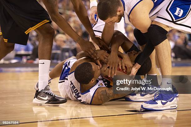 Final Four: West Virgina Kevin Jones in action vs Duke Lance Thomas . Indianapolis, IN 4/3/2010 CREDIT: John W. McDonough