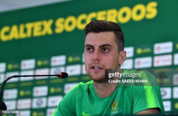 Australia's forward Tomi Juric attends a press conference in Kazan on June 24 during the Russia 2018 World Cup football tournament.