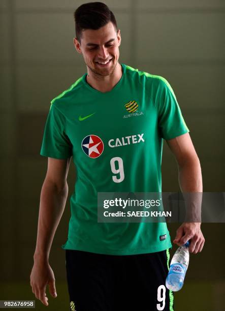 Australia's forward Tomi Juric arrives for a press conference in Kazan on June 24 during the Russia 2018 World Cup football tournament.