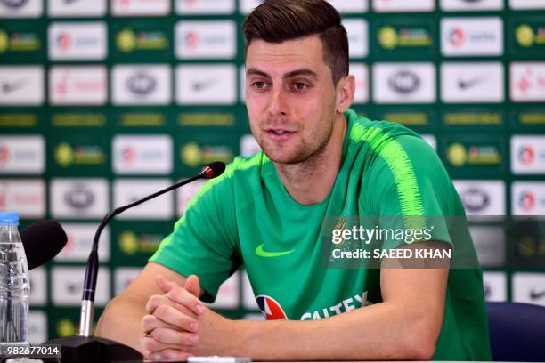 Australia's forward Tomi Juric attends a press conference in Kazan on June 24 during the Russia 2018 World Cup football tournament.