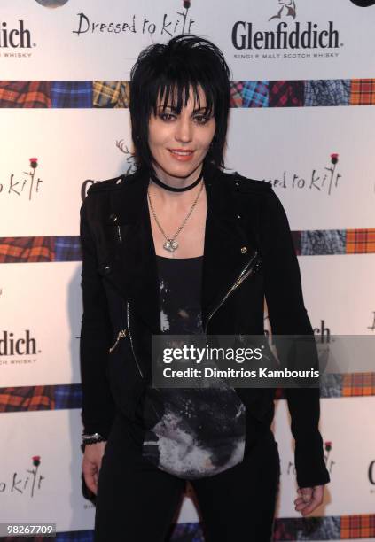 Musician Joan Jett attends the 8th annual "Dressed To Kilt" Charity Fashion Show presented by Glenfiddich at M2 Ultra Lounge on April 5, 2010 in New...