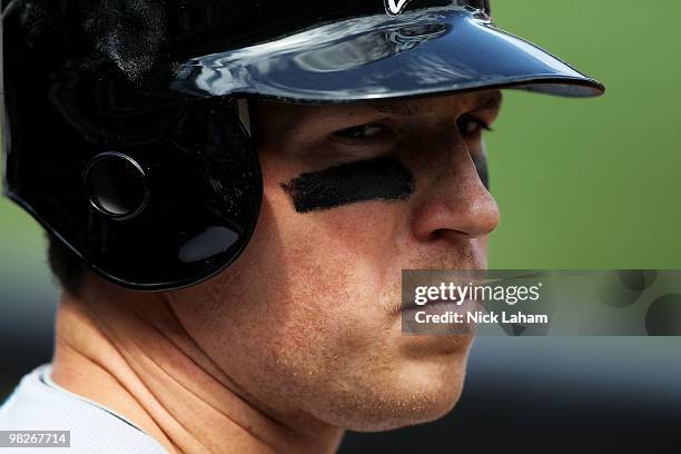 Chris Coghlan of the Florida Marlins waits to bat against the New York Mets during their Opening Day Game at Citi Field on April 5, 2010 in the...
