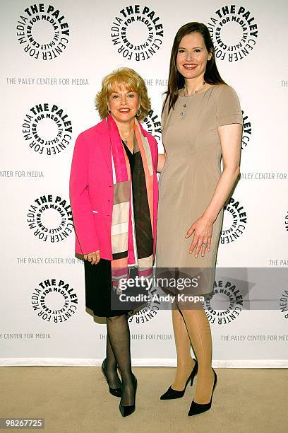 President and CEO of The Paley Center for Media Pat Mitchell and actress Geena Davis attend Geena Davis: Actor & Advocate at The Paley Center for...