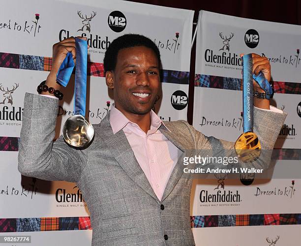 Olympian Shani Davis attends the 8th annual "Dressed To Kilt" Charity Fashion Show presented by Glenfiddich at M2 Ultra Lounge on April 5, 2010 in...