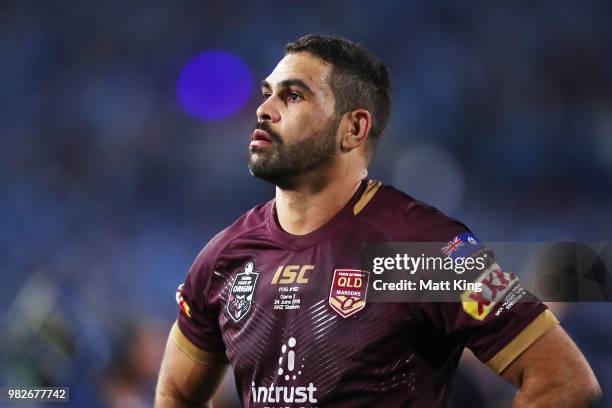Greg Inglis of the Maroons looks dejected after game two of the State of Origin series between the New South Wales Blues and the Queensland Maroons...