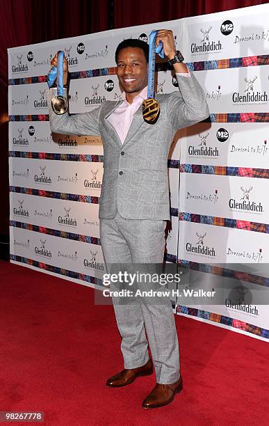 Olympian Shani Davis attends the 8th annual "Dressed To Kilt" Charity Fashion Show presented by Glenfiddich at M2 Ultra Lounge on April 5, 2010 in...