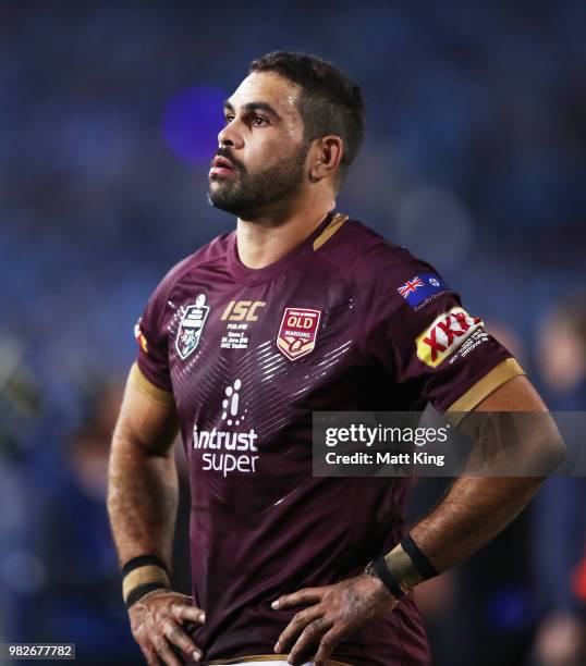 Greg Inglis of the Maroons looks dejected after game two of the State of Origin series between the New South Wales Blues and the Queensland Maroons...