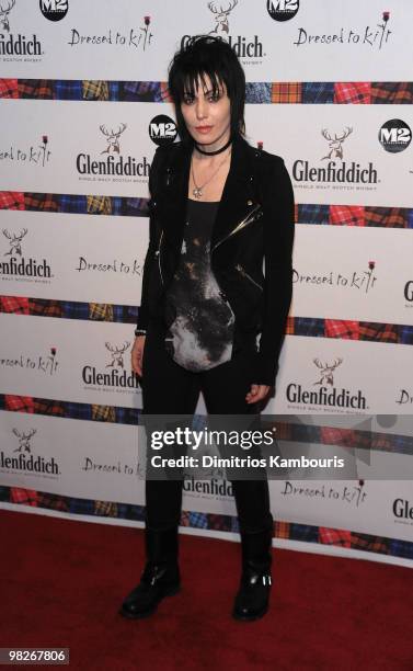 Musician Joan Jett attends the 8th annual "Dressed To Kilt" Charity Fashion Show presented by Glenfiddich at M2 Ultra Lounge on April 5, 2010 in New...