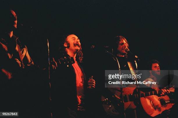 Michael Clark, David Crosby, Roger McGuinn and Chris Hillman of The Byrds perform a reunion show live at The Boarding House in 1977 in San Francisco,...
