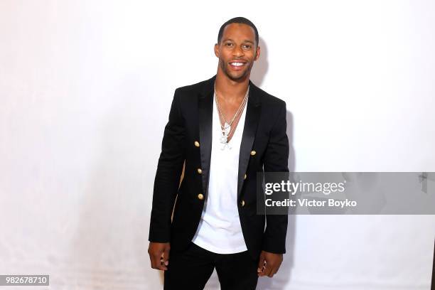 Victor Cruz attends the Balmain Menswear Spring/Summer 2019 show as part of Paris Fashion Week on June 24, 2018 in Paris, France.