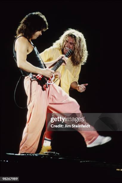 Van Halen Eddie Van Halen, Sammy Hagar perform at the Hubert H. Humphrey Meterodome in Minneapolis, Minnesota on July 13, 1988.