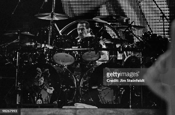 Van Halen drummer Alex Van Halen performs at the Target Center in Minneapolis, Minnesota on July 30, 1995.