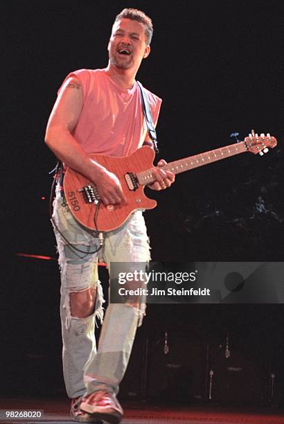 Van Halen guitarist Eddie Van Halen performs at the Target Center in Minneapolis, Minnesota on July 30, 1995.