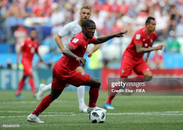 Armando Cooper of Panama in action during the 2018 FIFA World Cup Russia group G match between England and Panama at Nizhny Novgorod Stadium on June...