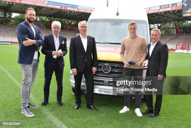 Robert Harting, Marcel Reif, Hans-Bahne Hansen, Felix Kroos and Rene Rudelt during the presentation of the new Mercedes-Benz Sprinter on June 23,...