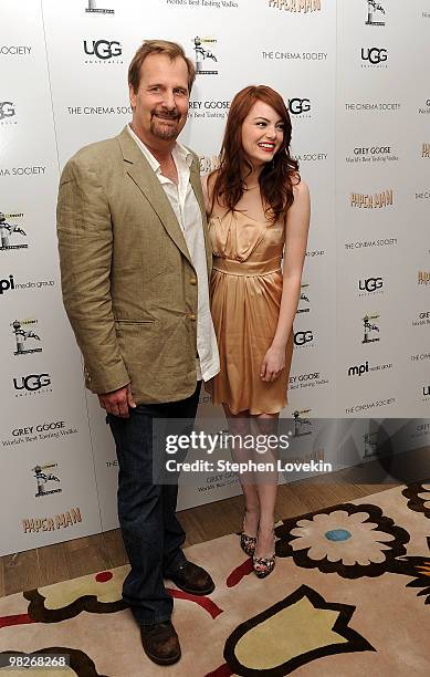 Actor Jeff Daniels and actress Emma Stone attend the Cinema Society with UGG & Suffolk County Film Commission's screening of "Paper Man" at the...