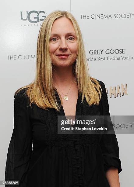 Actress Hope Davis attends the Cinema Society with UGG & Suffolk County Film Commission's screening of "Paper Man" at the Crosby Street Hotel on...