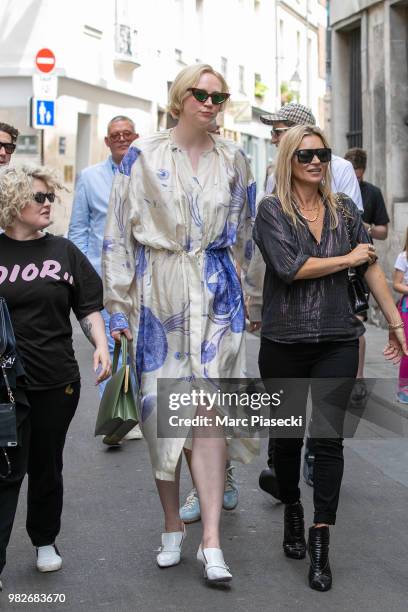 Kelly Osbourne, actress Gwendoline Christie and supermodel Kate Moss are seen on June 24, 2018 in Paris, France.