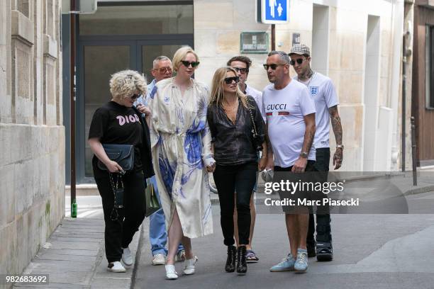 Kelly Osbourne, actress Gwendoline Christie, supermodel Kate Moss and DJ Fat Tony are seen on June 24, 2018 in Paris, France.