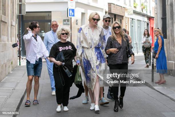 Nick Grimshaw, Giles Deacon, Kelly Osbourne, actress Gwendoline Christie and supermodel Kate Moss are seen on June 24, 2018 in Paris, France.