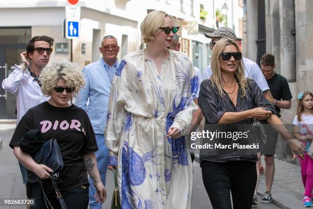 Nick Grimshaw, Kelly Osbourne, Giles Deacon, actress Gwendoline Christie and supermodel Kate Moss are seen on June 24, 2018 in Paris, France.