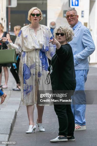 Kelly Osbourne and actress Gwendoline Christie are seen on June 24, 2018 in Paris, France.