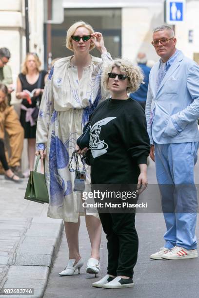 Kelly Osbourne and actress Gwendoline Christie are seen on June 24, 2018 in Paris, France.