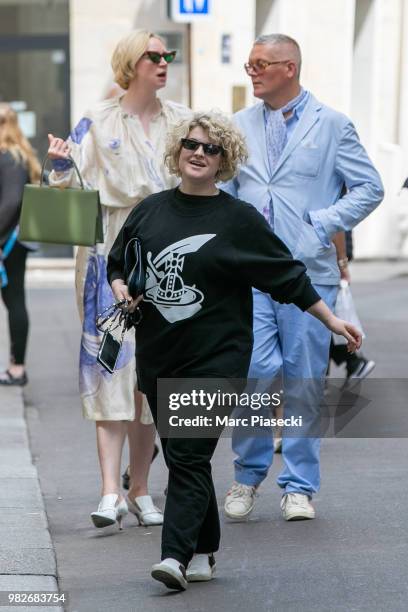 Kelly Osbourne and actress Gwendoline Christie are seen on June 24, 2018 in Paris, France.