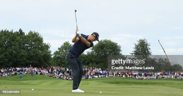 Martin Kaymer of Germany plays his third shot on the 7th hole during day four of the BMW International Open at Golf Club Gut Larchenhof on June 24,...