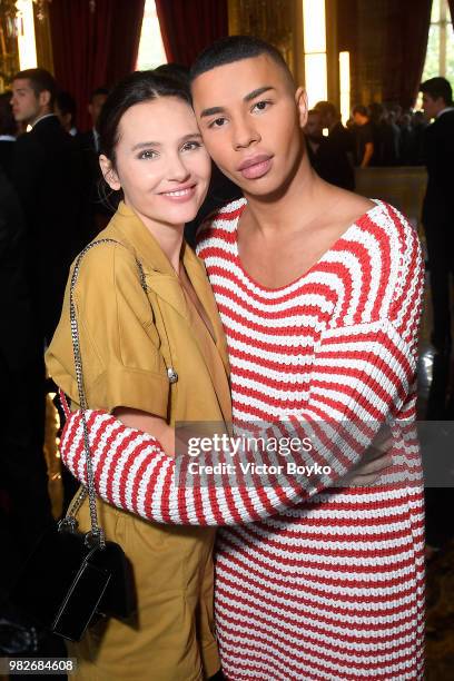 Virginie Ledoyen and Olivier Rousteing attend the Balmain Menswear Spring/Summer 2019 show as part of Paris Fashion Week on June 24, 2018 in Paris,...