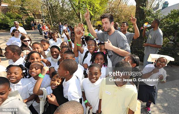 April 5: Jason Kapono and Willie Green of the Philadelphia 76ers have fun with some students during an NBA Green Week event on April 5, 2010 at the...