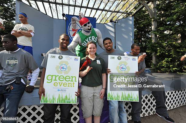 April 5: Jodie Meeks and Rodney Carney of the Philadelphia 76ers pose for a photo during an NBA Green Week event on April 5, 2010 at the Philadelphia...