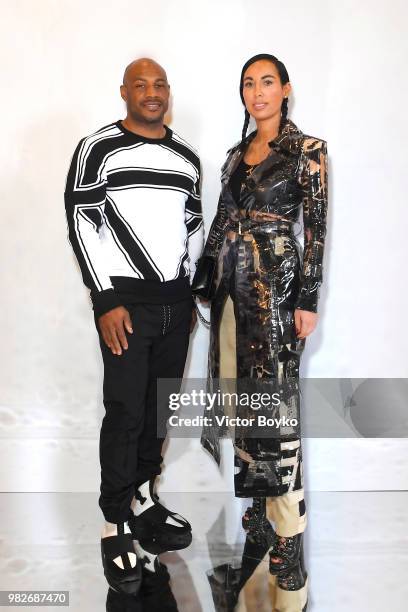 Kareem Biggs and Julia Lang attend the Balmain Menswear Spring/Summer 2019 show as part of Paris Fashion Week on June 24, 2018 in Paris, France.