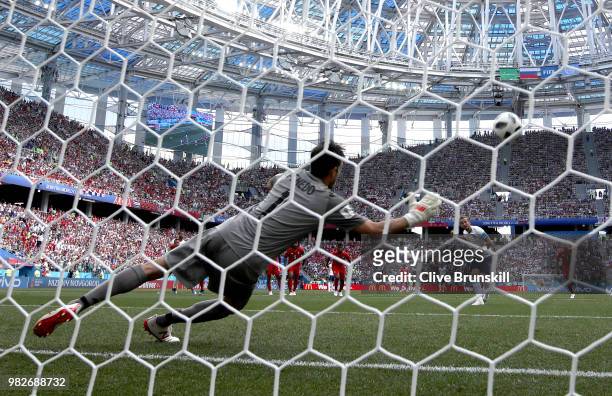 Harry Kane of England scores a penalty for his team's second goal past Jaime Penedo of Panama during the 2018 FIFA World Cup Russia group G match...