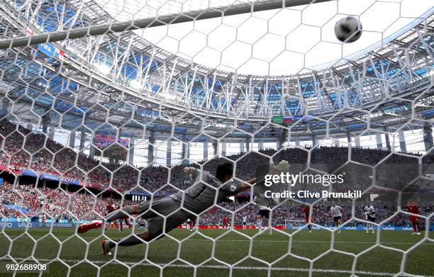 Harry Kane of England scores a penalty for his team's second goal past Jaime Penedo of Panama during the 2018 FIFA World Cup Russia group G match...