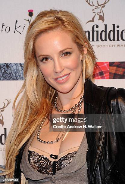 Actress Louise Linton attends the 8th annual "Dressed To Kilt" Charity Fashion Show presented by Glenfiddich at M2 Ultra Lounge on April 5, 2010 in...