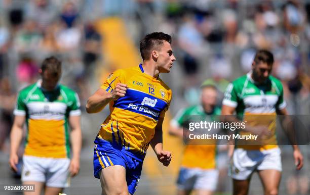 Offaly , Ireland - 24 June 2018; Jamie Malone of Clare celebrates scoring his side's first goal during the GAA Football All-Ireland Senior...