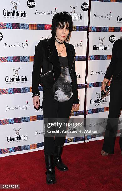 Musician Joan Jett attends the 8th annual "Dressed To Kilt" Charity Fashion Show presented by Glenfiddich at M2 Ultra Lounge on April 5, 2010 in New...