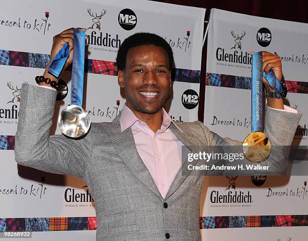 Olympian Shani Davis attends the 8th annual "Dressed To Kilt" Charity Fashion Show presented by Glenfiddich at M2 Ultra Lounge on April 5, 2010 in...